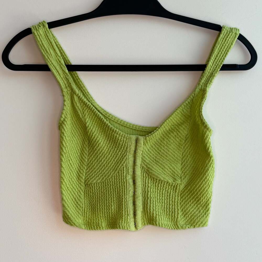 Urban Outfitters XS Green Textured Hook and Eye Crop Tank Top